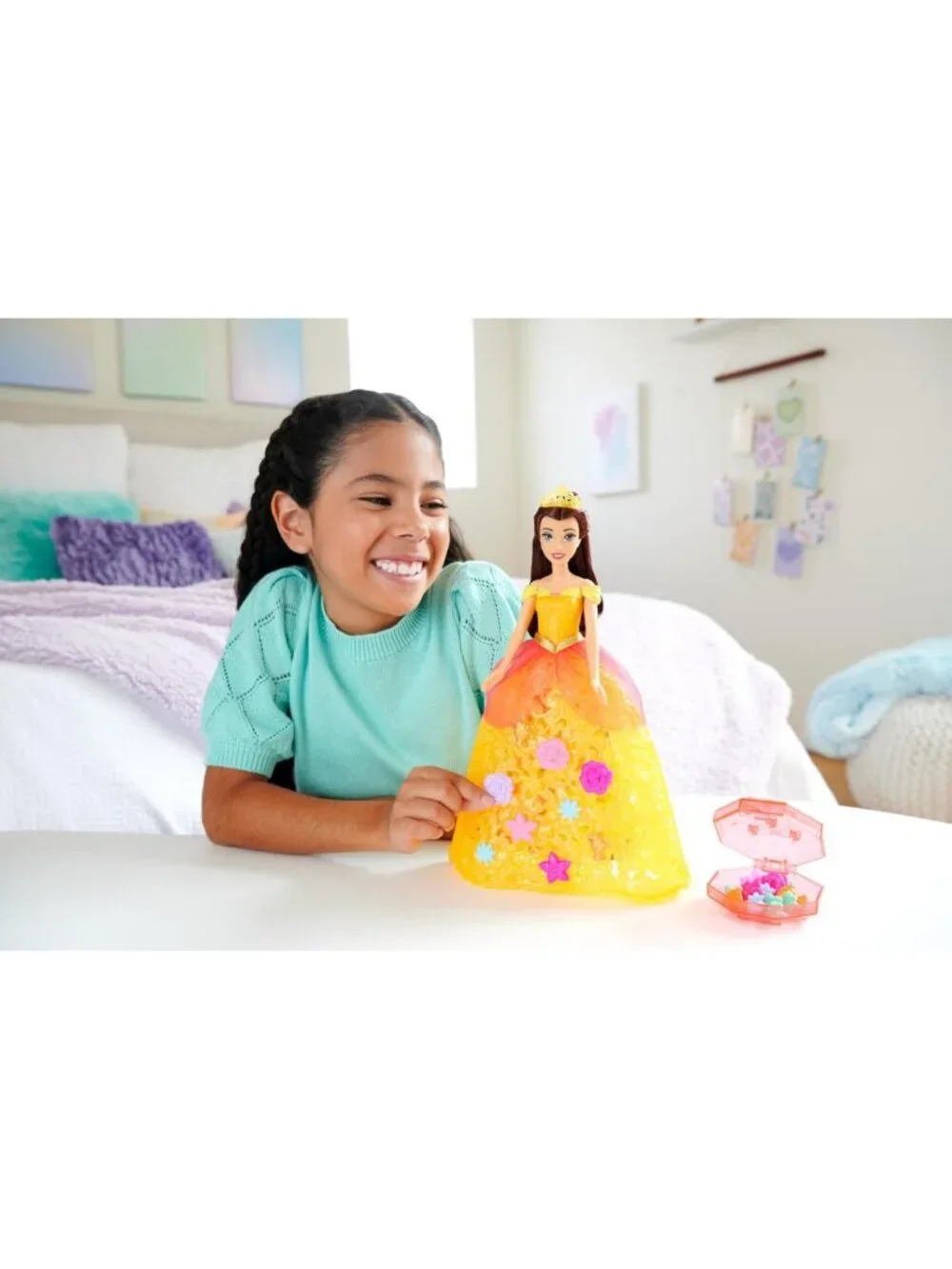 Customizable Disney Princess Belle Doll with 20 Charms, Skirt & Storage Case